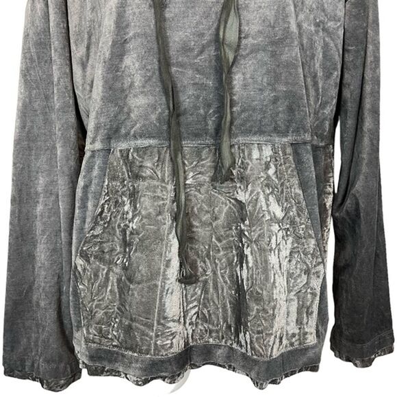MYSTREE Silver Hoodie Velvet Pullover Oversized Top Shirt Long Sleeve sz Small - Picture 5 of 12
